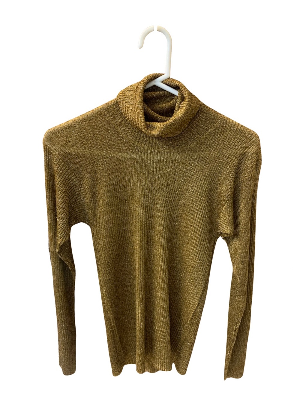 VTG Linda Allard Ellen Tracy Metallic Gold Turtleneck Sweater Classic Festive
